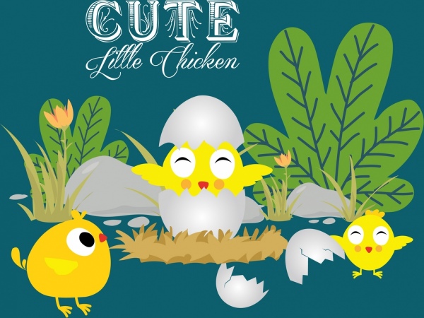 Diseño de dibujos animados de colores de fondo recién nacido pollitos