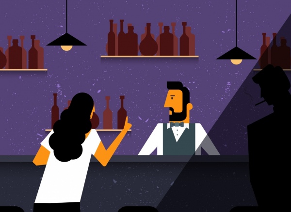 noche barra bartender invitado los iconos color de dibujos animados de dibujo