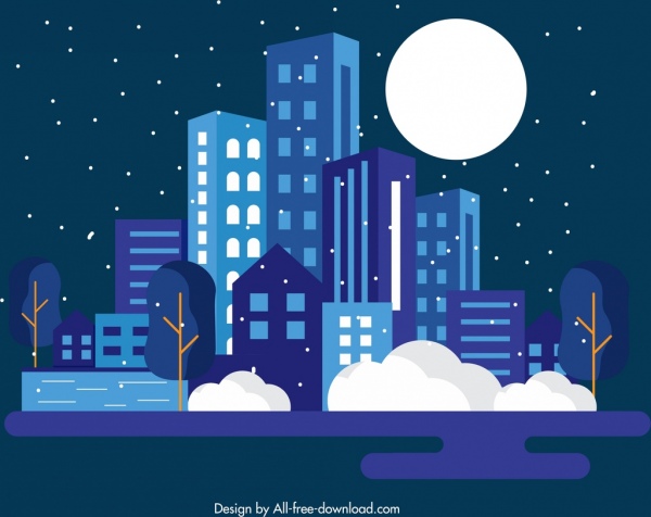 malam kota latar belakang bangunan moonlight ikon gelap desain