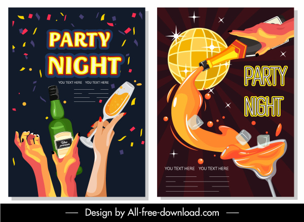 carteles de la fiesta nocturna colorido diseño dinámico con eventos