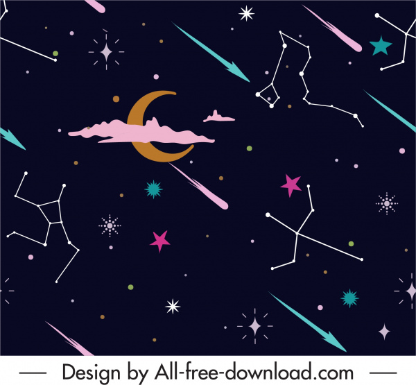 noche cielo patrón constelación de estrellas crecientes decoración
