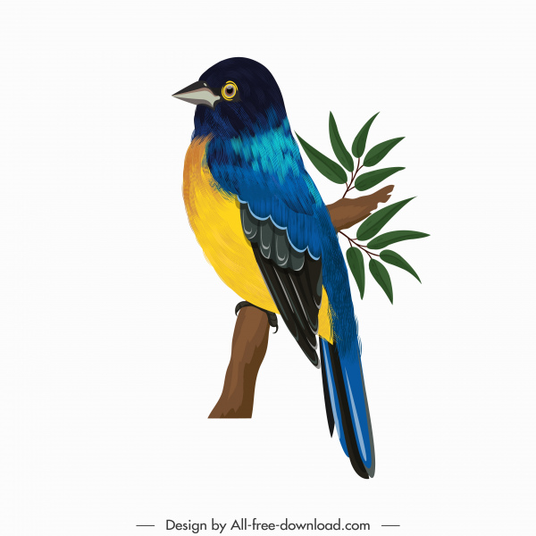 Słowik ptak ikona perching Szkic kolorowy wystrój