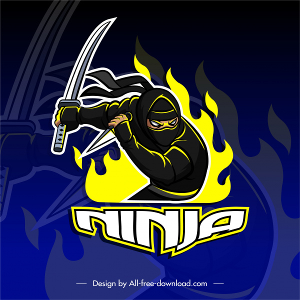 dekorasi flaming gerakan dinamis latar belakang ninja