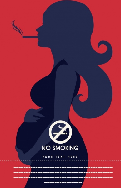 Ruangan Bebas Rokok banner hamil ikon siluet desain