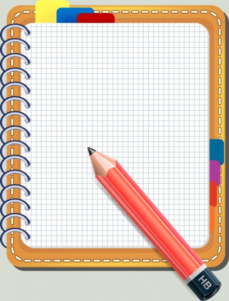 دفتر ملاحظات خلفية ملونة ديكور أيقونة قلم رصاص تصميم ثلاثي الأبعاد