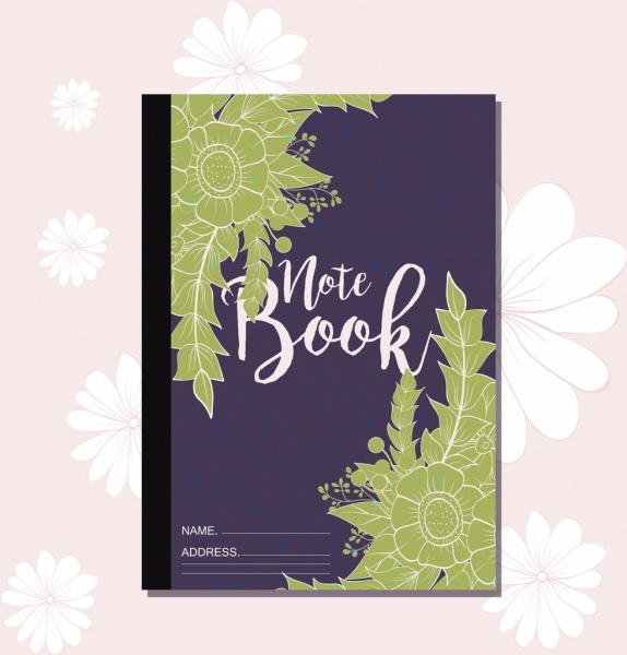 Notebook template daun hijau dekorasi klasik desain sampul