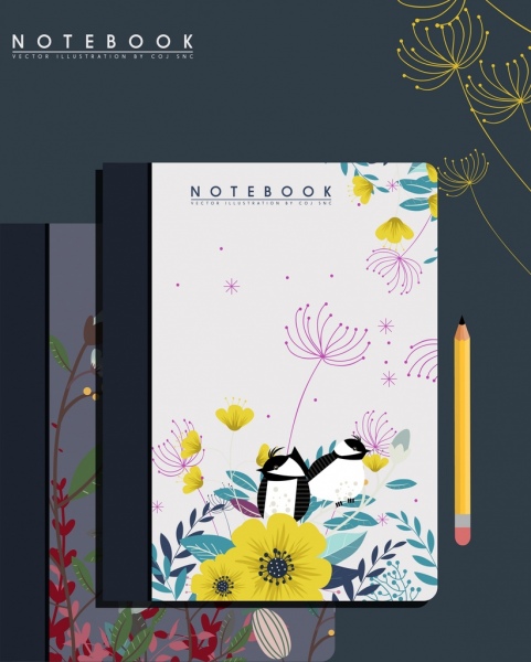 Notebook penutup template alam tema burung dekorasi bunga