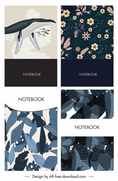 Notebook-Abdeckung Vorlagen Wal Blume Blätter Dekor
