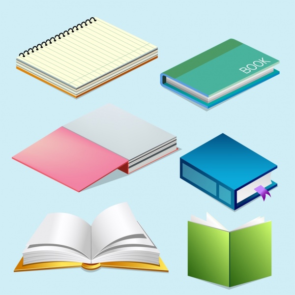 Notebook-symbolsammlung mehrfarbige 3D-Design