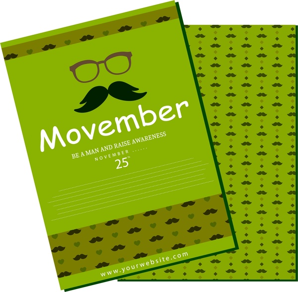 brochura de projeto de bigode de novembro em verde padrão de repetição