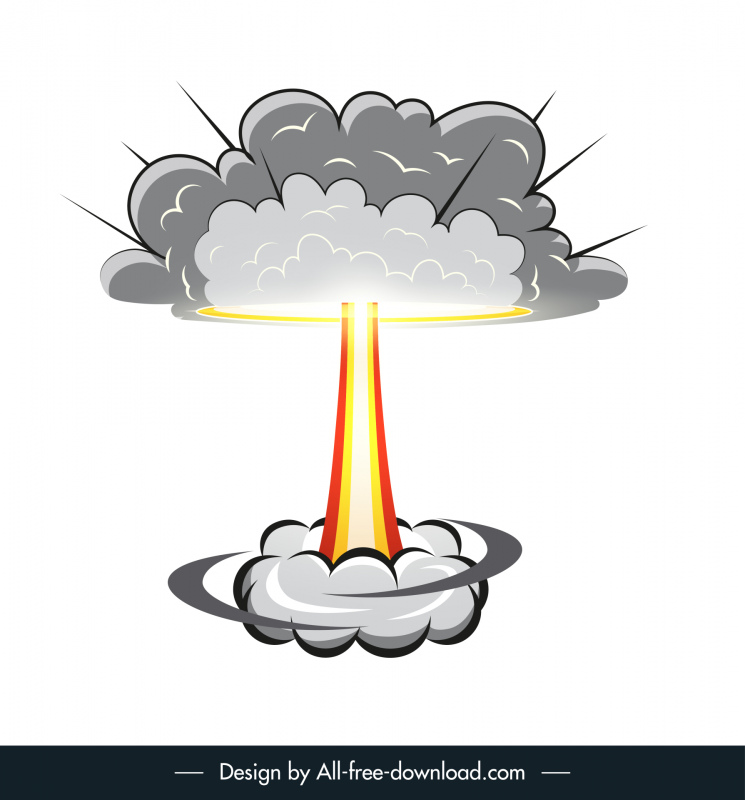 ícone da bomba nuclear esboço clássico dinâmico da luz da fumaça
