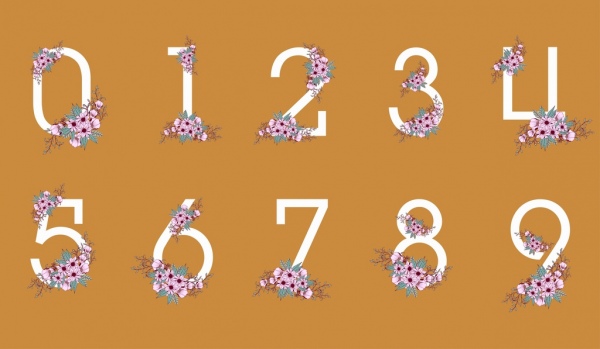numberal Symbole entwerfen Elemente rosa Blumen Dekoration