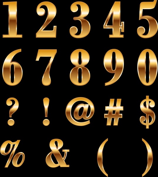 numeração ícones brilhante decoração dourada