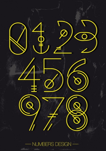 Zahlen Hintergrunddesign künstlerische Zeichen Dekor gelb