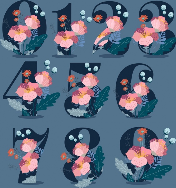 Zahlen-Symbole-Blumen-dekoration
