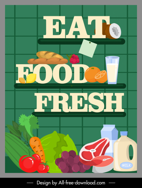 Ernährung Banner Texte Regal gesunde Lebensmittel Skizze