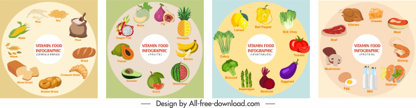 nutrition aliments infographie bannières colorés cercle disposition