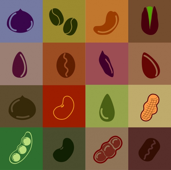 kacang latar belakang berbagai berwarna datar isolasi