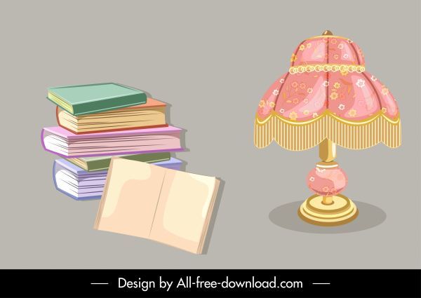 Objekte Symbole Bücher Stapel Lampe Skizze 3d klassisch