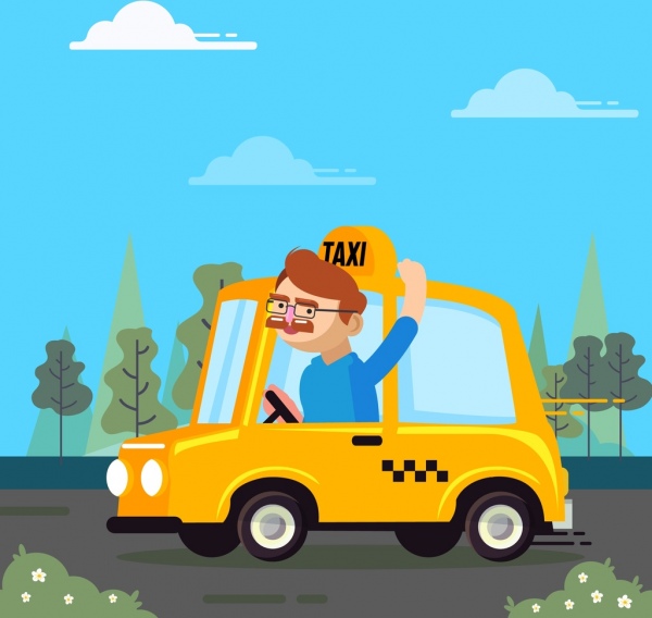 ícones de motorista ocupação fundo táxi carro Cartum desenho