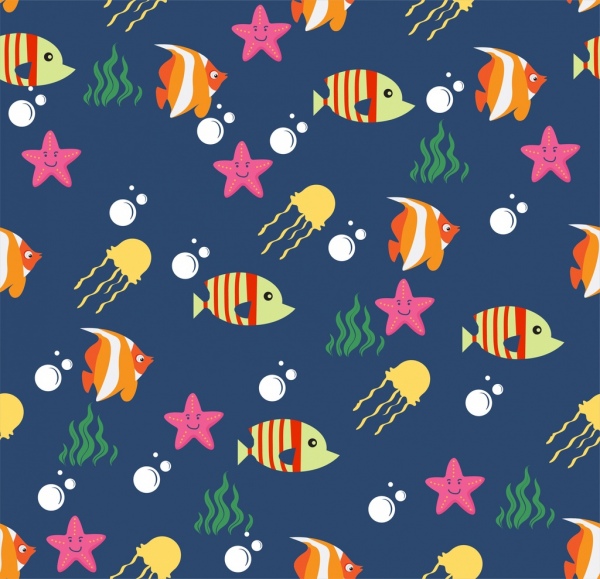 hewan laut latar belakang warna-warni dekorasi berulang
