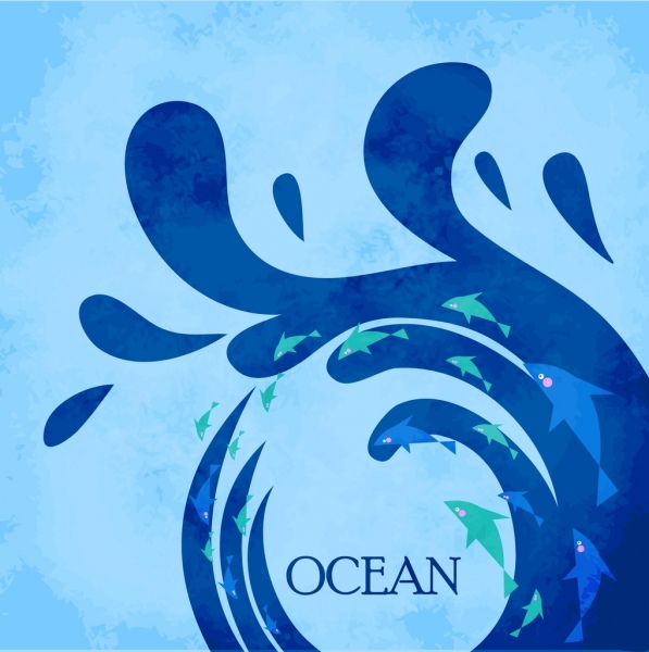 Priorità bassa dell'oceano che spruzza decorazione dei pesci blu dell'onda