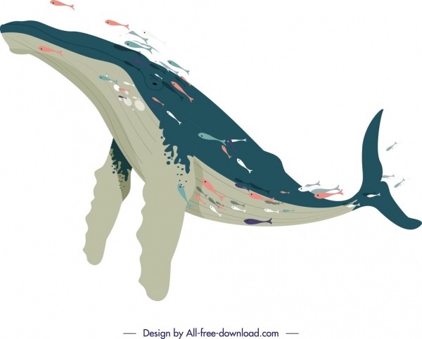 Fondo océano nadando dibujo de ballena icono de dibujos animados
