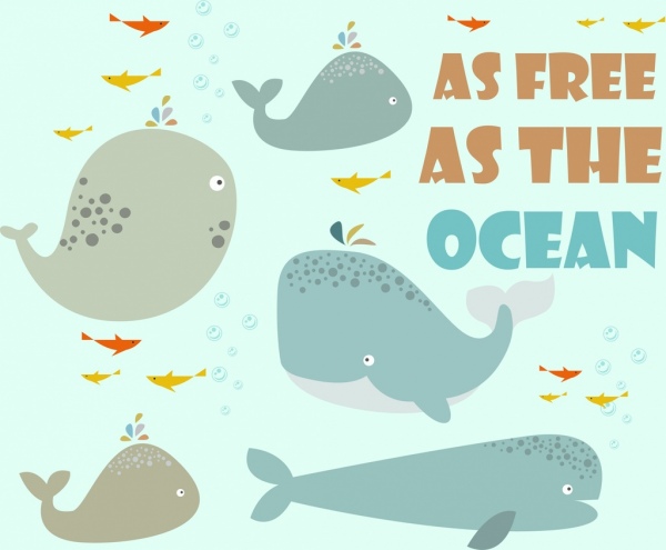 Fondo de océano ballenas iconos decoracion estilo de dibujos animados