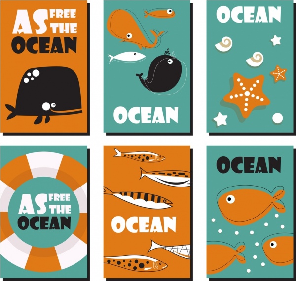 banners de océano establece diseño plano color clásico