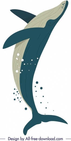 ไอคอนปลาวาฬมหาสมุทรสัตว์พื้นหลังสีออกแบบการ์ตูน