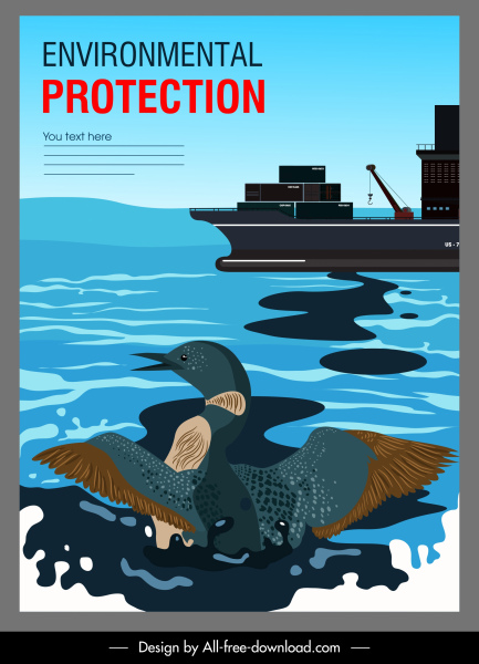 Ozean Umwelt Banner Öl verschütten Meer Kontamination Skizze