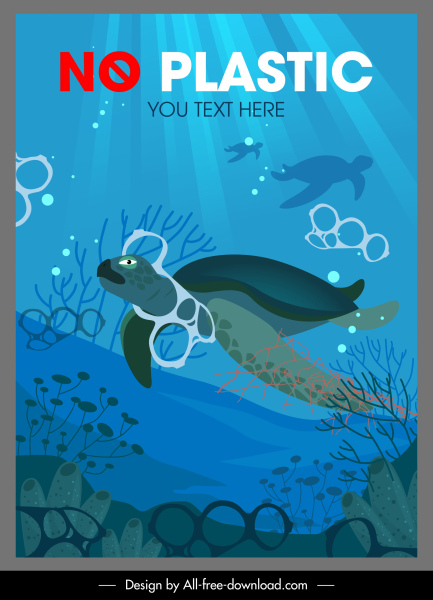 bandeira de proteção do ambiente oceânico tartarugas esboço de contaminação plástica