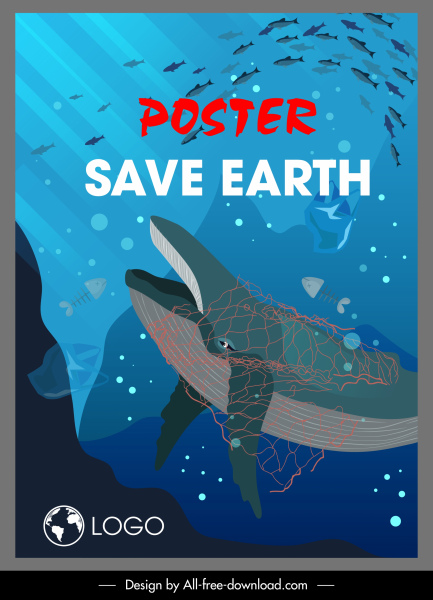 바다 절약 포스터 바다 종 쓰레기 스케치