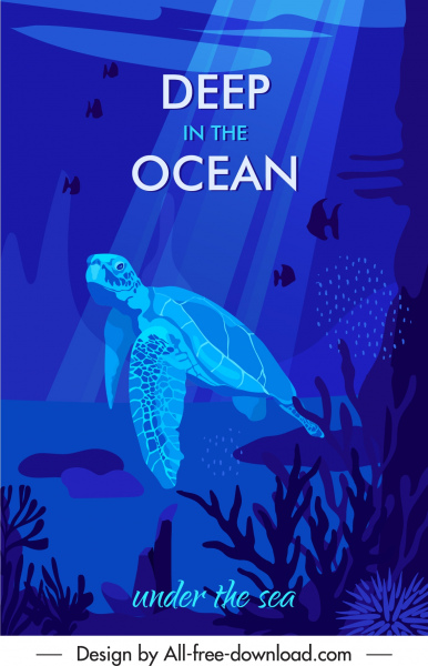 oceano mundo pôster espécies do mar escuro design azul