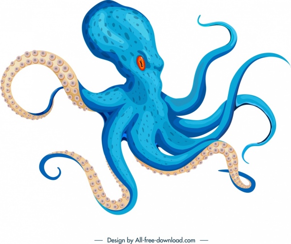 Ikon gurita Desain 3D Biru