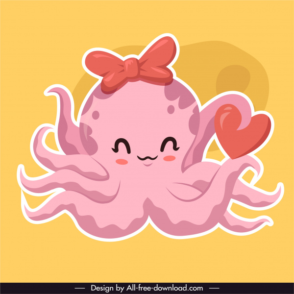осьминог икона любовь сердце эскиз симпатичный мультяшный персонаж