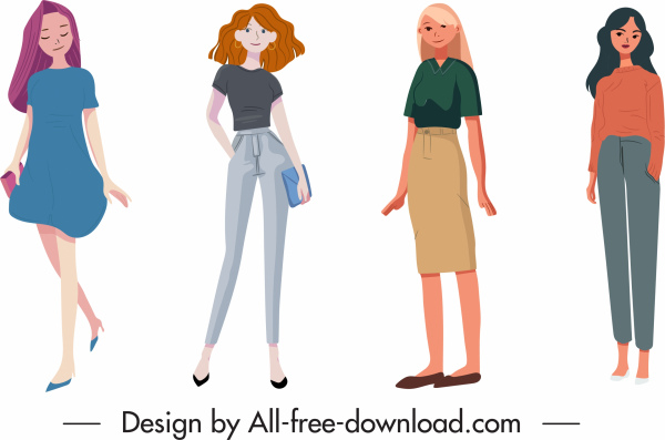 icônes de mode de bureau dessin animé coloré croquis design moderne