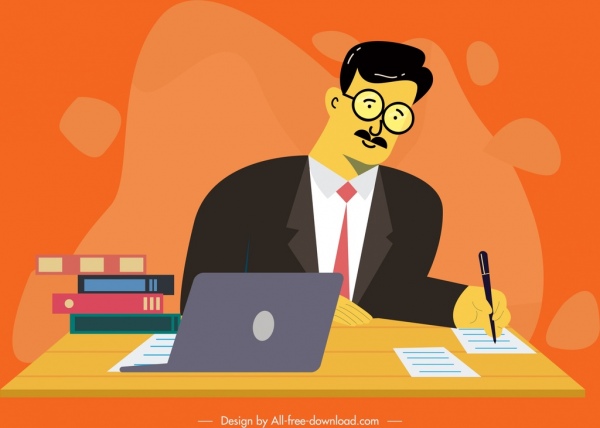 Biuro biurko ikona laptop mężczyzna rysunek szkic wystrój