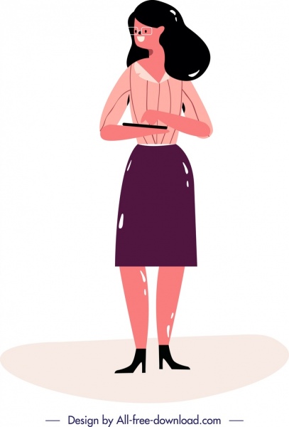 ícone de mulher Office projeto clássico da personagem dos desenhos animados de cor
