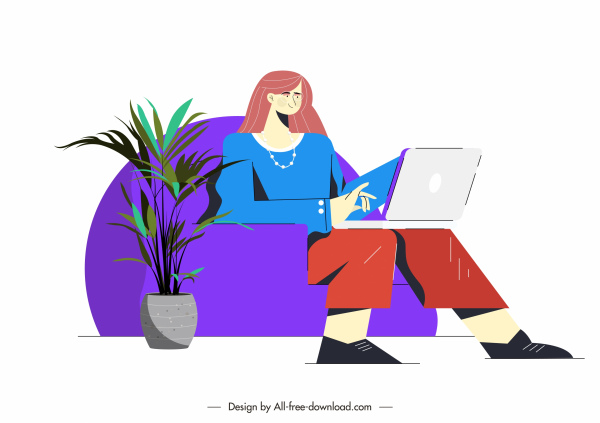 Büro-Arbeit-Ikone weibliche Mitarbeiter Cartoon-Charakter-Skizze