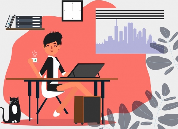 Office Work Painting Lady Laptop Icon Colored Cartoon-vector Icon-free  Vector Free Download