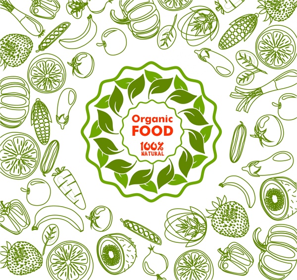 ogranic 녹색에서 식품 컬렉션 손으로 그린 디자인