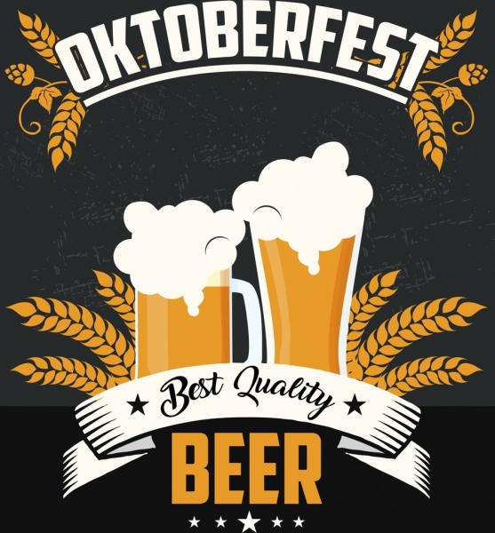 Oktoberfest banner birra vetro design classico colorate icone
