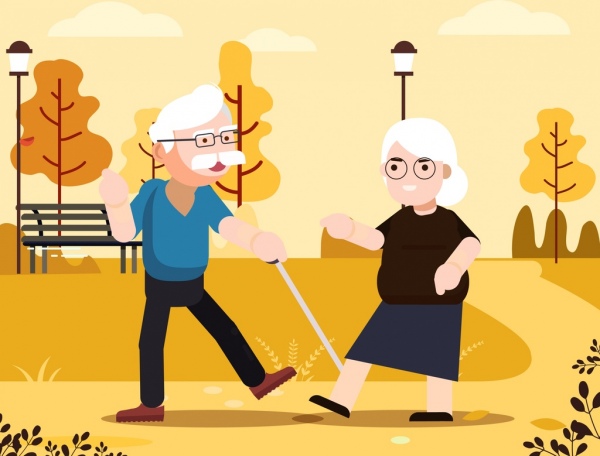 yaşlılık arka plan çift park simgeleri tasarım karikatür