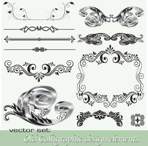 antigos elementos de design caligráfico vetor set 2
