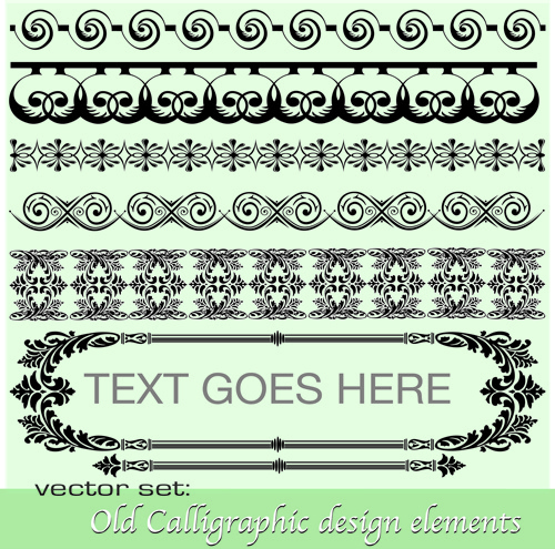 antigos elementos de design caligráfico vetor set 5
