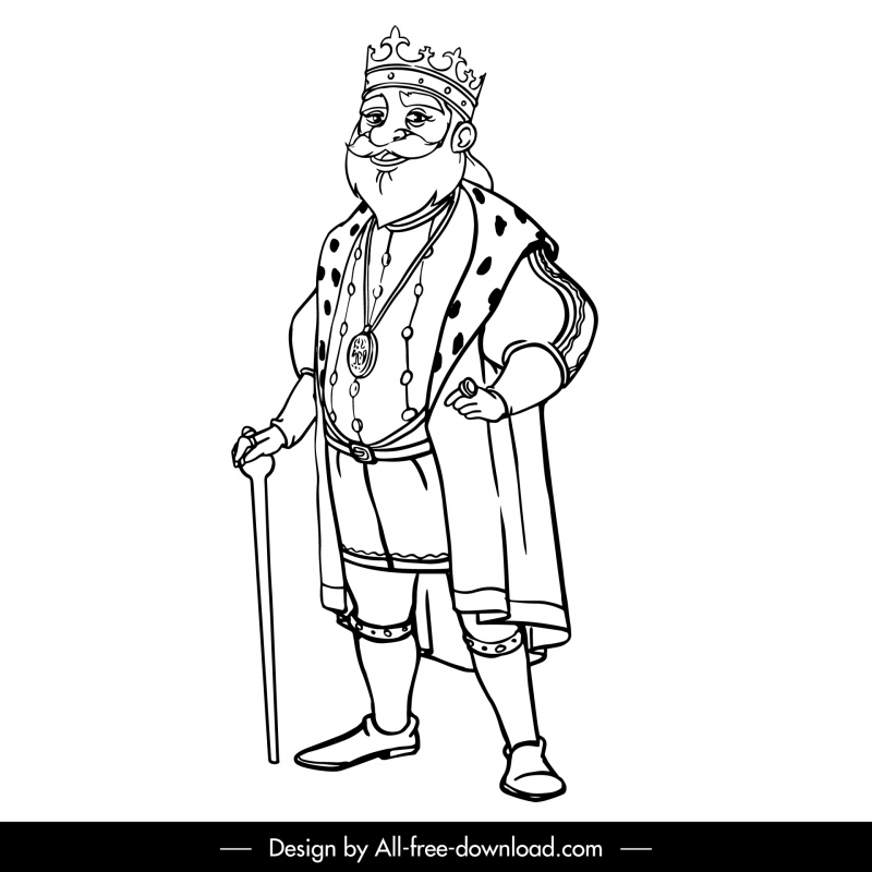 Old King Icon Bw Handdrawn Cartoon Outline