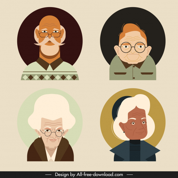 croquis de dessin animé coloré de personnes âgées de portrait