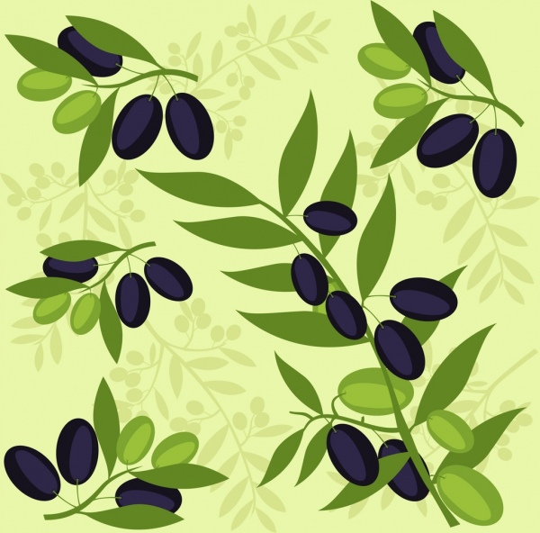 グリーン オリーブの背景ブラック フルーツの装飾を繰り返しアイコン