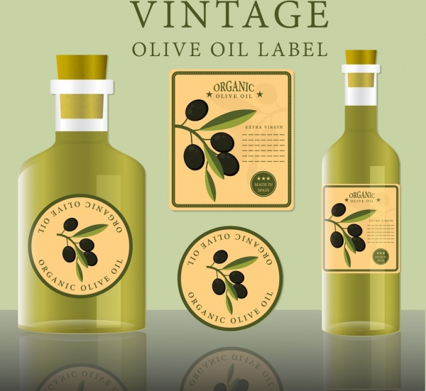 olio d'oliva label design bottiglia icone varie forme